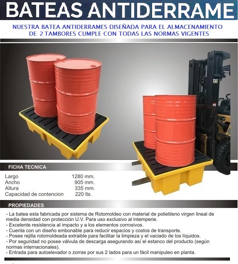 Batea Plástica Anti Derrames para Dos Tambores