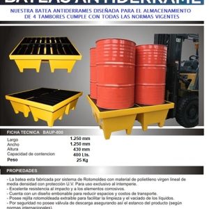 Batea Antiderrames De Plástico Para Cuatro Tambores