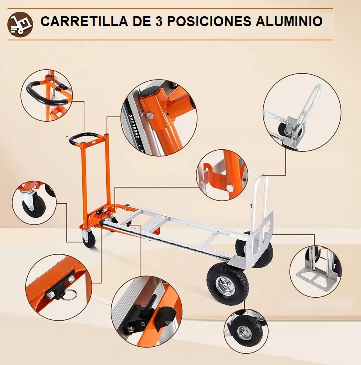 Carretilla Convertible De Aluminio De 3 Posiciones