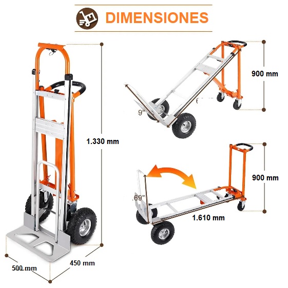 Carretilla Convertible De Aluminio De 3 Posiciones